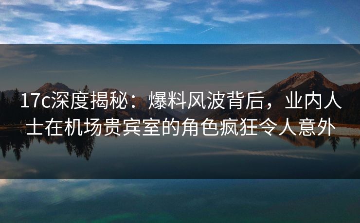 17c深度揭秘：爆料风波背后，业内人士在机场贵宾室的角色疯狂令人意外